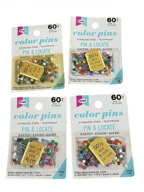 Vintage Dyno Stainless Steel Sewing Color Pins Pack Rustproof Size 17 Pack of 4